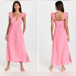 XIRENA Leia Flutter Sleeve Maxi Dress in Rose Mallow Pink Feminine Boho - Size S